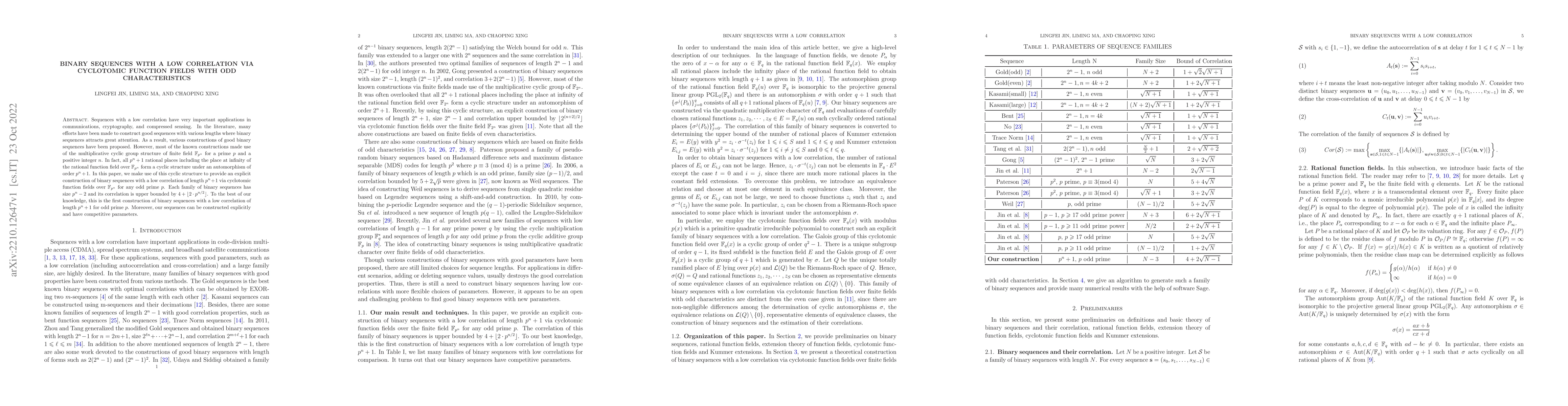 Thumbnail for Binary sequences with a low correlation via cyclotomic function fields
  with odd characteristics