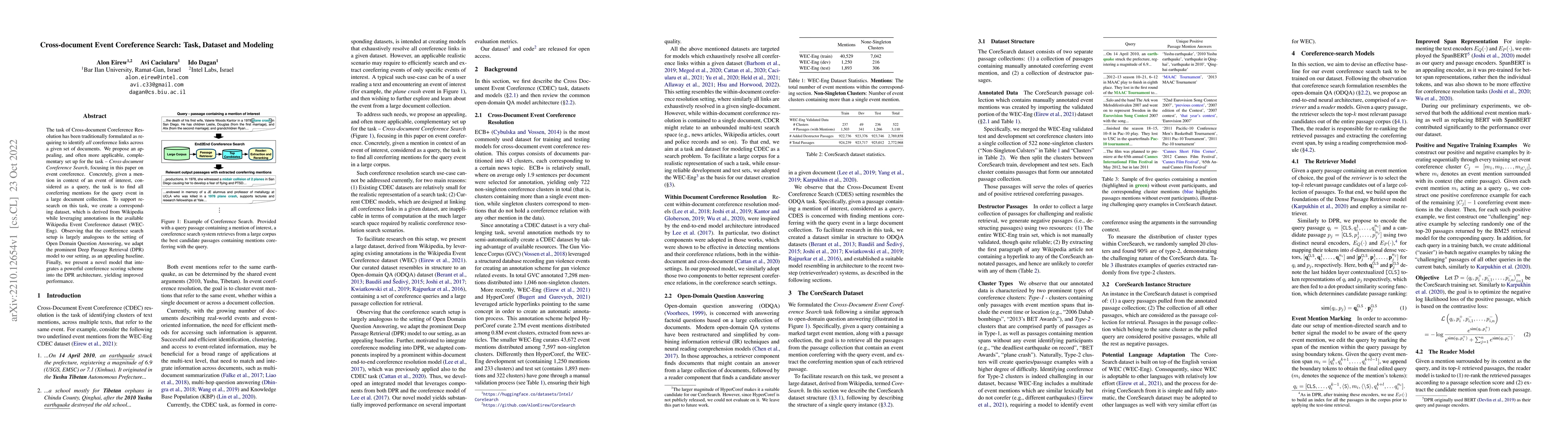 Thumbnail for Cross-document Event Coreference Search: Task, Dataset and Modeling