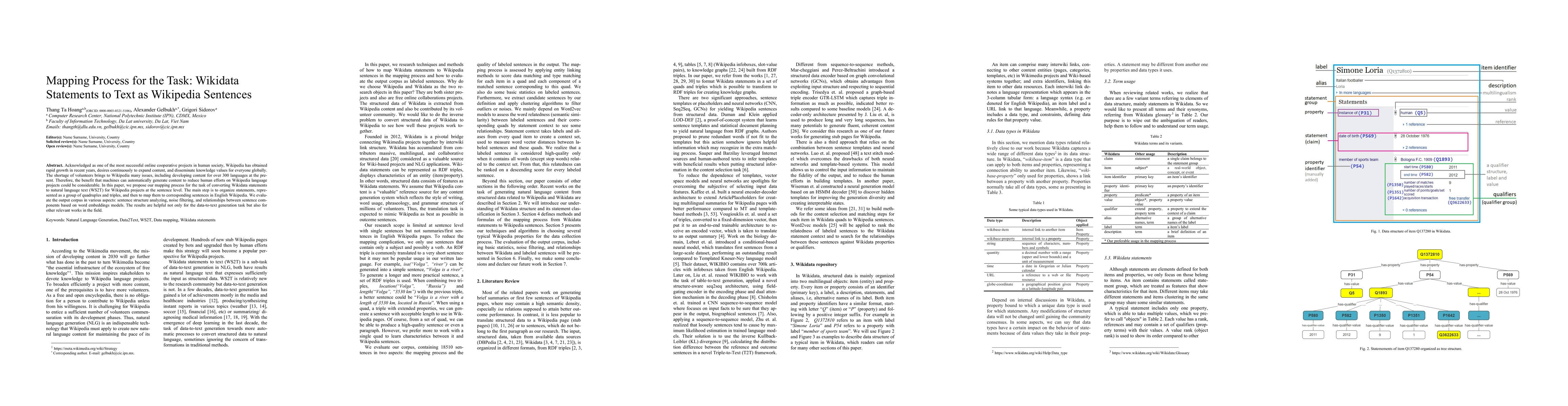 Thumbnail for Mapping Process for the Task: Wikidata Statements to Text as Wikipedia
  Sentences