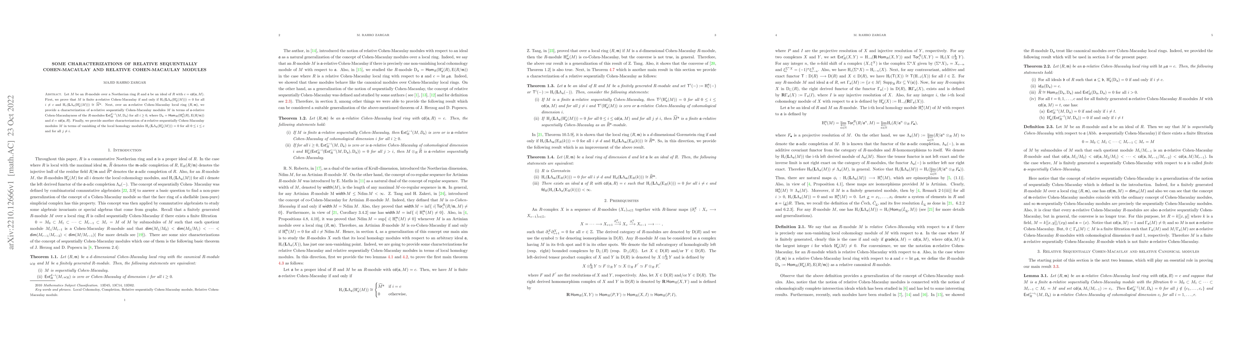 Thumbnail for Some Characterizations of Relative Sequentially Cohen-Macaulay and
  Relative Cohen-Macaulay Modules