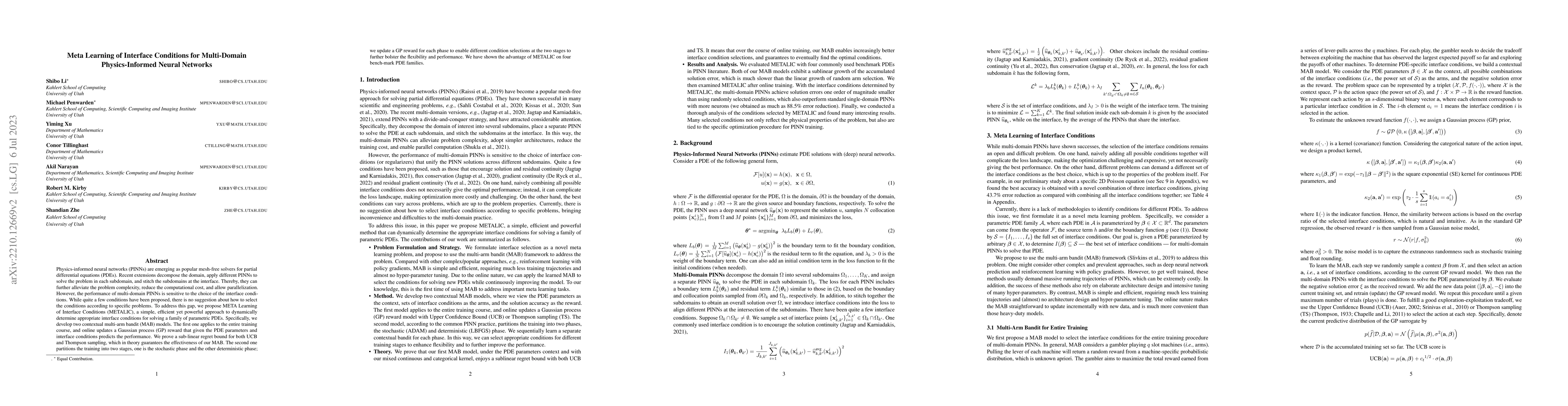Thumbnail for Meta Learning of Interface Conditions for Multi-Domain Physics-Informed
  Neural Networks