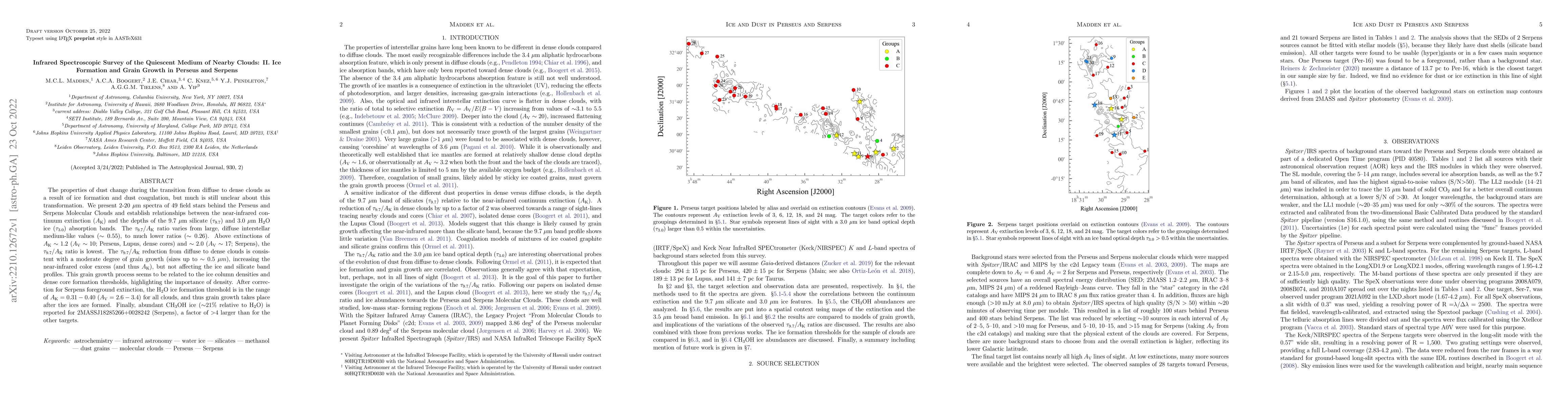 Thumbnail for Infrared Spectroscopic Survey of the Quiescent Medium of Nearby Clouds:
  II. Ice Formation and Grain Growth in Perseus and Serpens