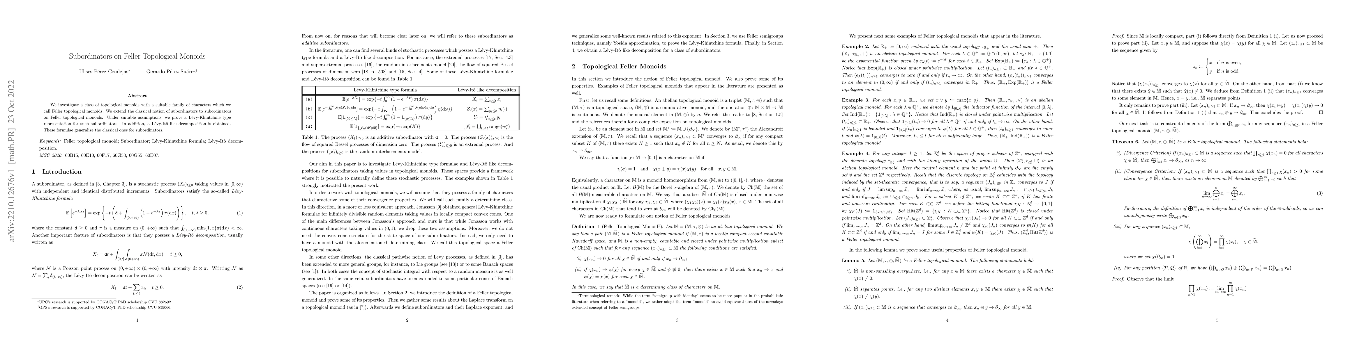 Thumbnail for Subordinators on Feller Topological Monoids
