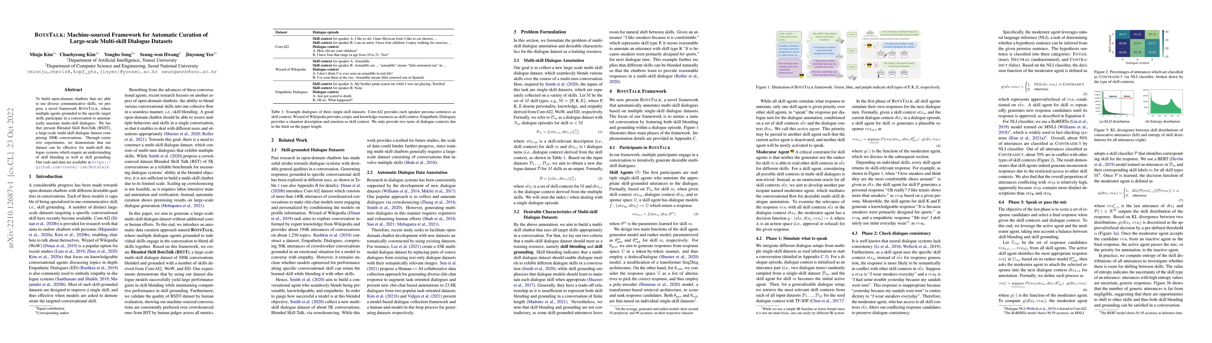 Thumbnail for BotsTalk: Machine-sourced Framework for Automatic Curation of
  Large-scale Multi-skill Dialogue Datasets