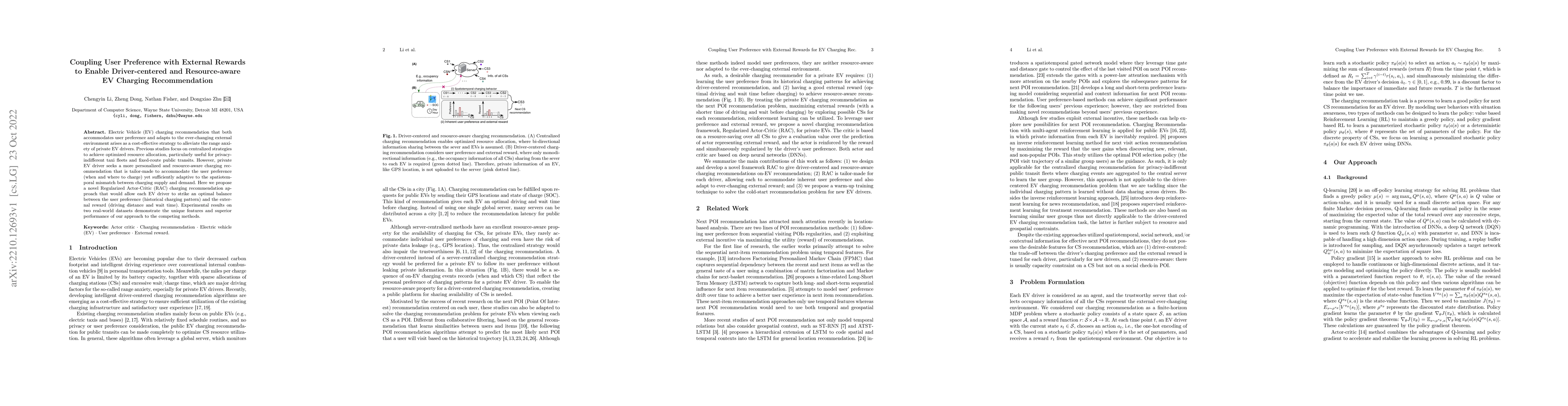 Thumbnail for Coupling User Preference with External Rewards to Enable Driver-centered
  and Resource-aware EV Charging Recommendation