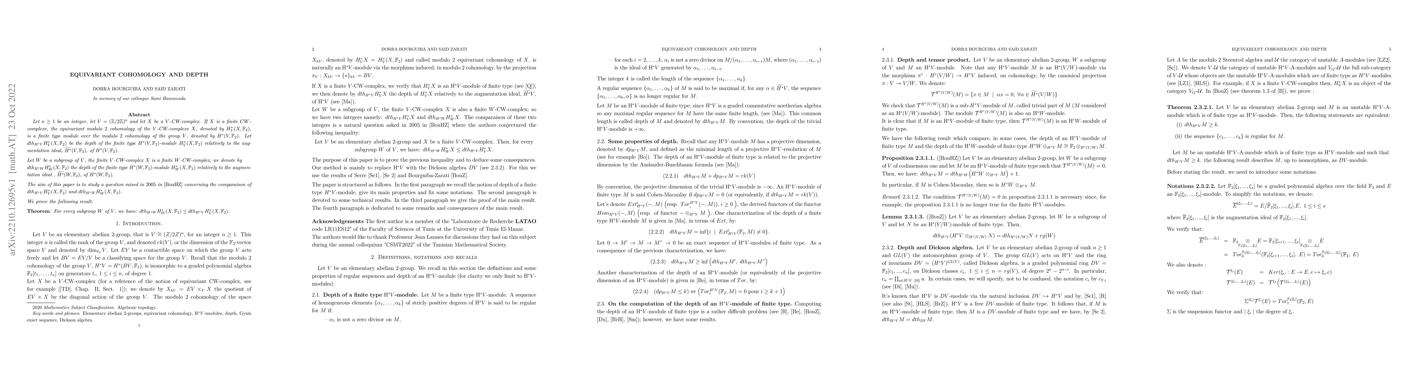 Thumbnail for Equivariant cohomology and depth