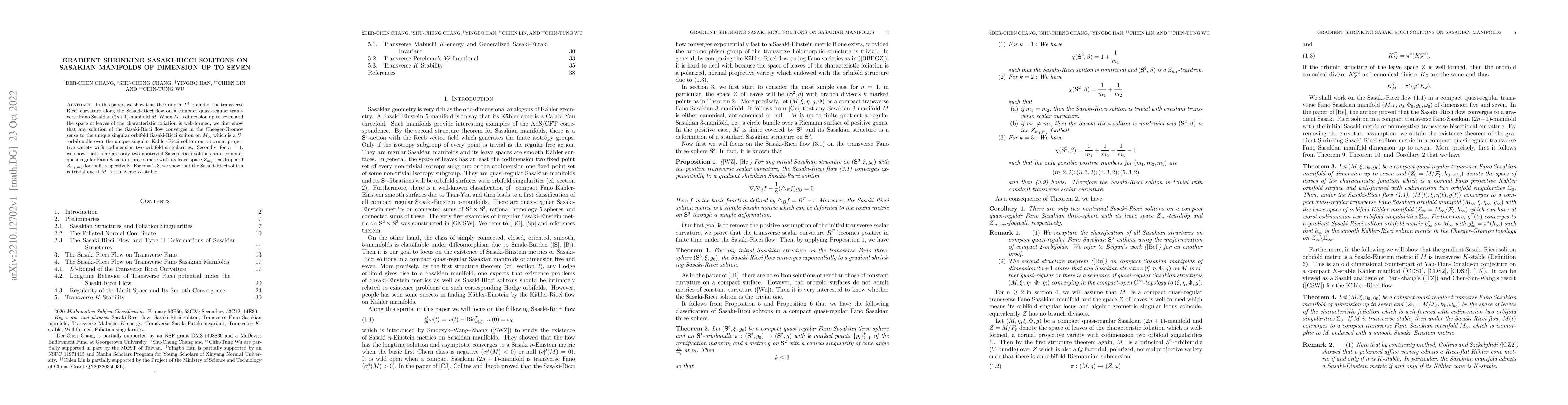 Thumbnail for Gradient Shrinking Sasaki-Ricci Solitons on Sasakian Manifolds of
  Dimension Up to Seven
