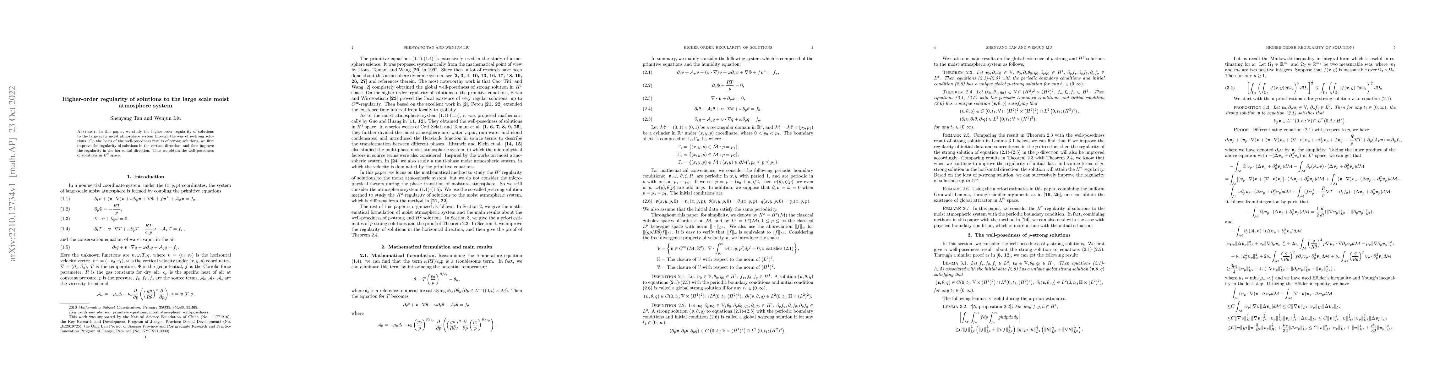 Thumbnail for Higher-order regularity of solutions to the large scale moist atmosphere
  system