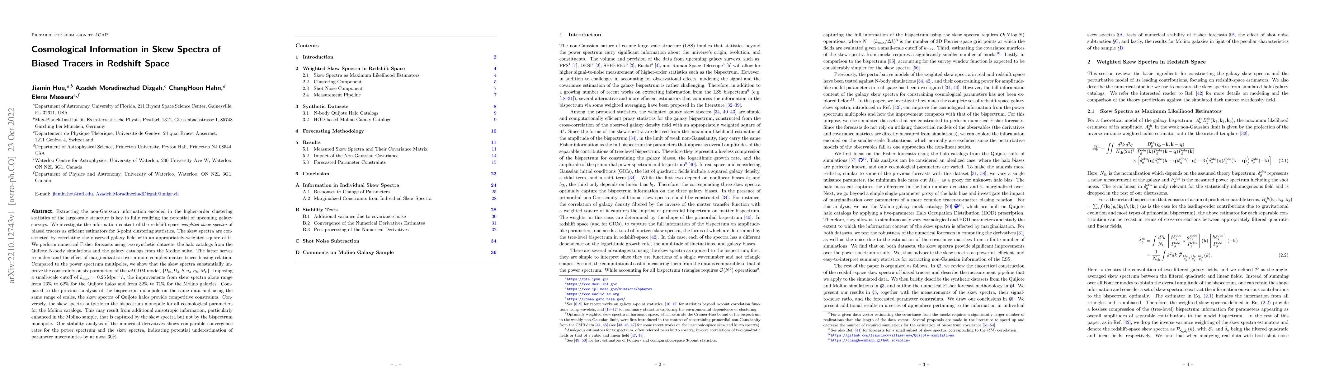 Thumbnail for Cosmological Information in Skew Spectra of Biased Tracers in Redshift
  Space