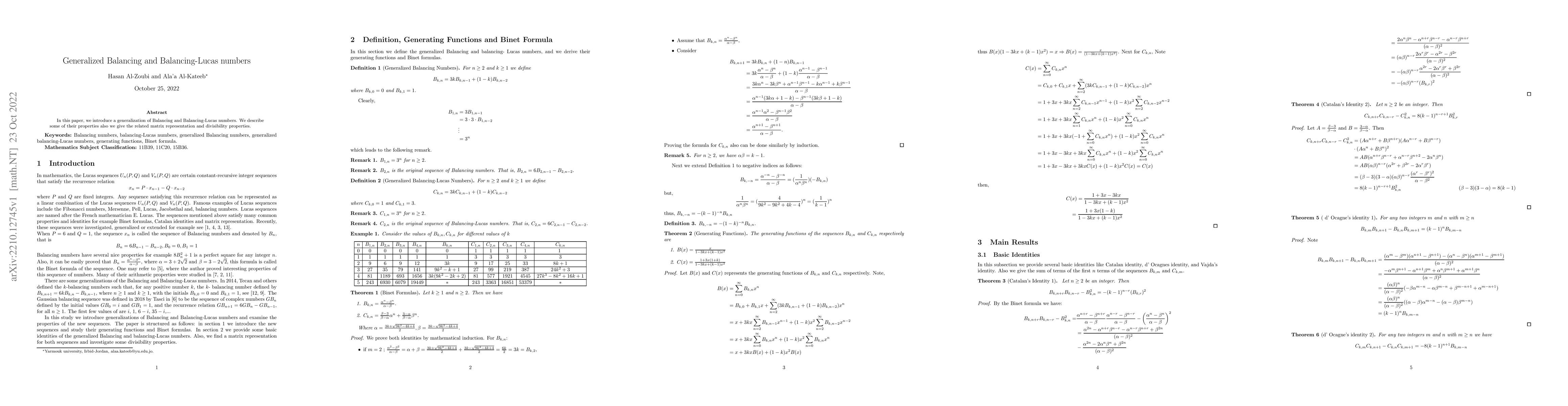 Thumbnail for Generalized Balancing and Balancing-Lucas numbers