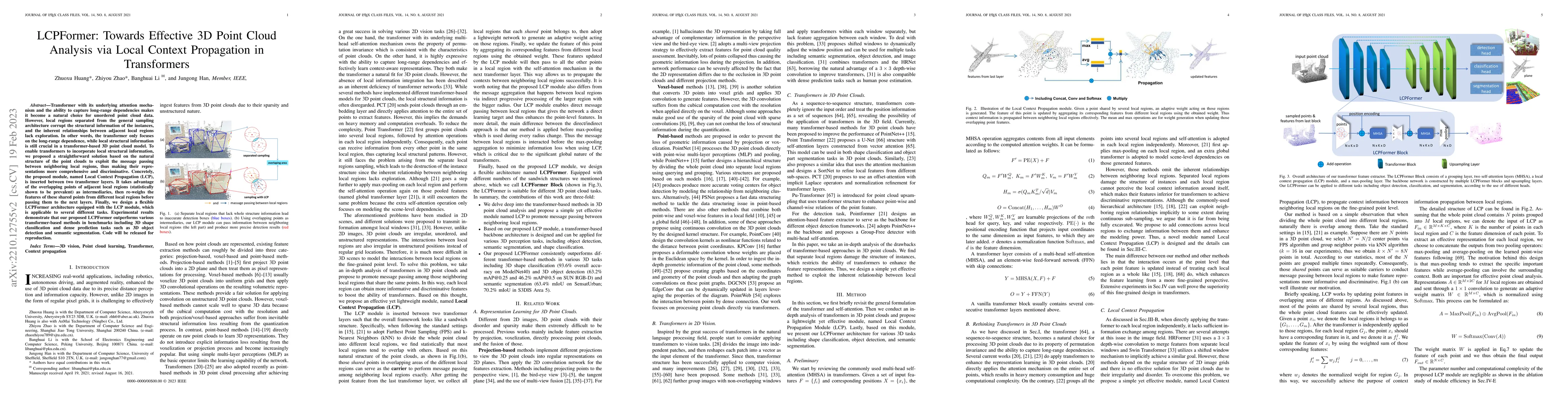 Thumbnail for LCPFormer: Towards Effective 3D Point Cloud Analysis via Local Context
  Propagation in Transformers