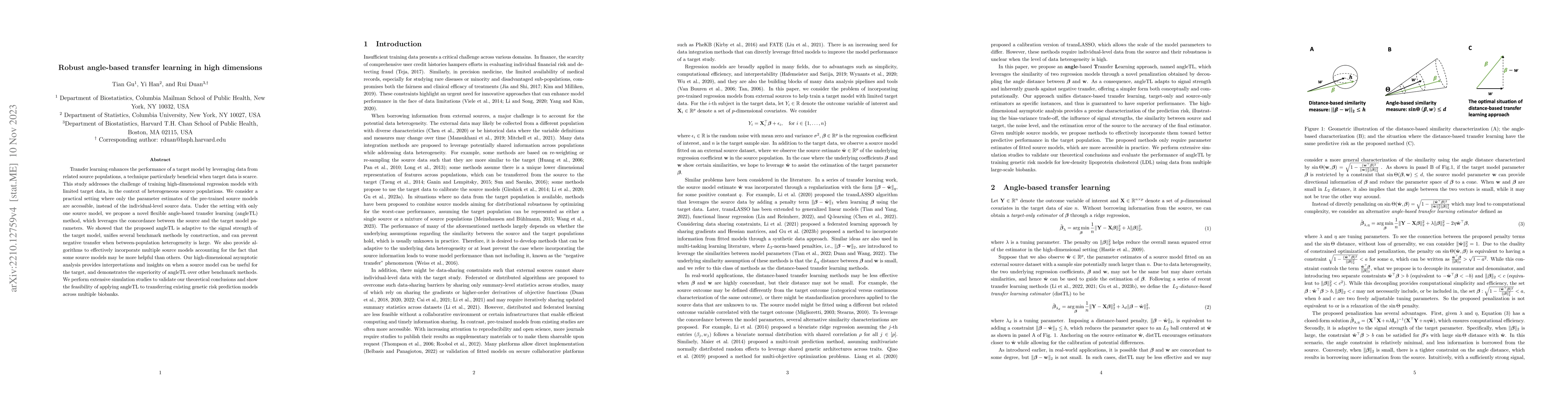 Thumbnail for Robust angle-based transfer learning in high dimensions