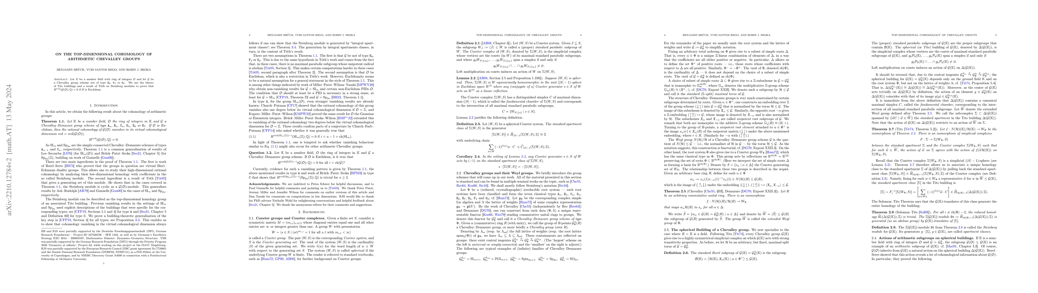 Thumbnail for On the top-dimensional cohomology of arithmetic Chevalley groups