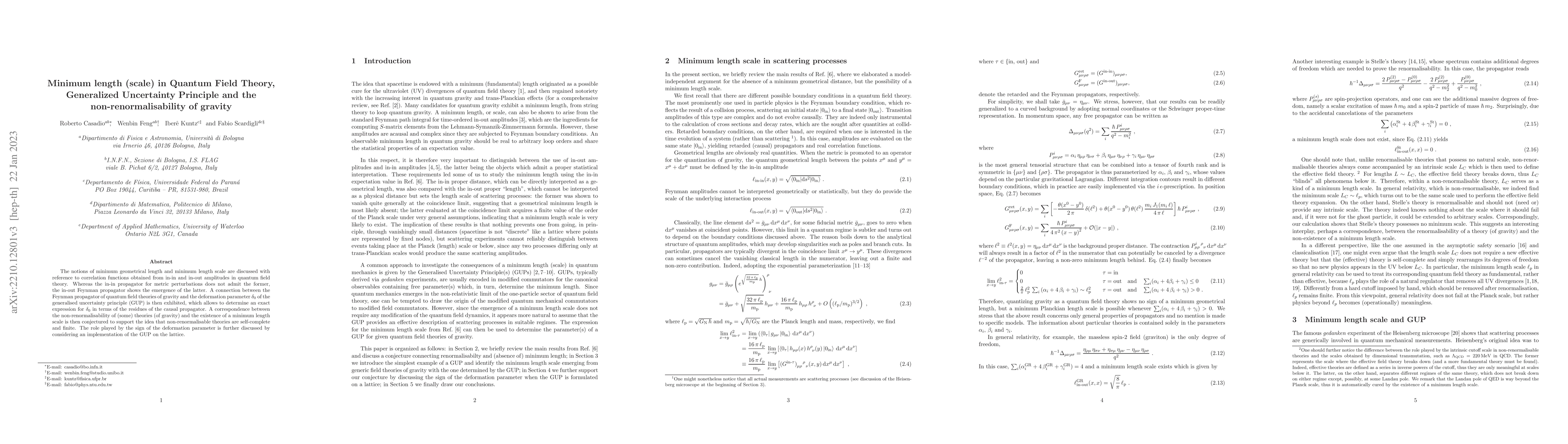 Thumbnail for Minimum length (scale) in Quantum Field Theory, Generalized Uncertainty
  Principle and the non-renormalisability of gravity