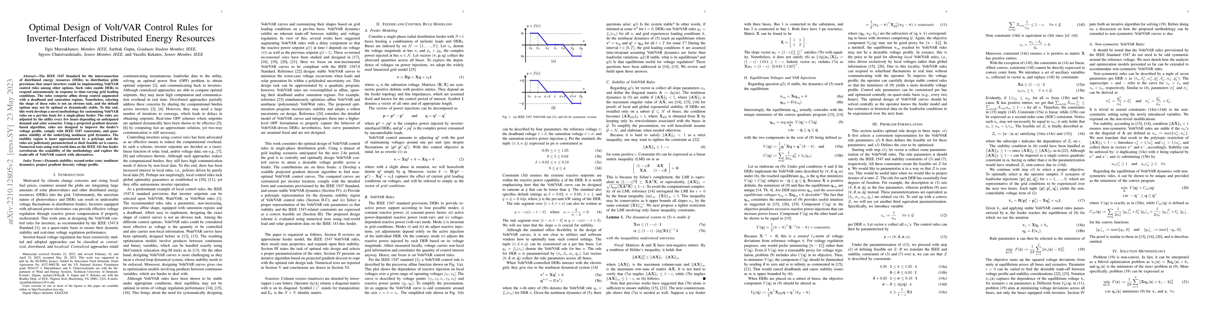 Thumbnail for Optimal Design of Volt/VAR Control Rules for Inverter-Interfaced
  Distributed Energy Resources