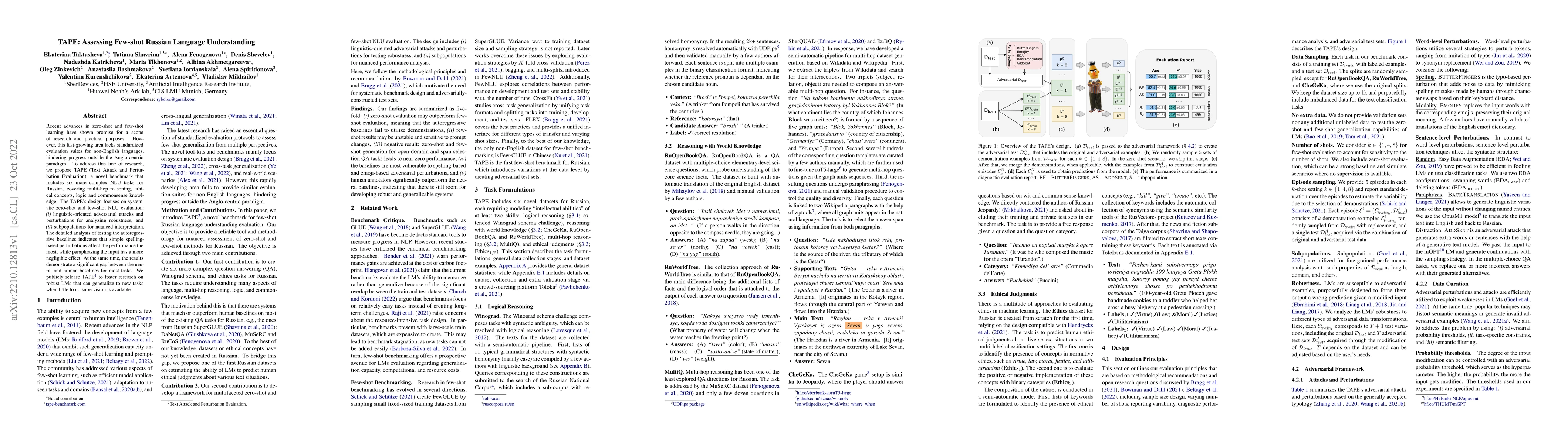 Thumbnail for TAPE: Assessing Few-shot Russian Language Understanding