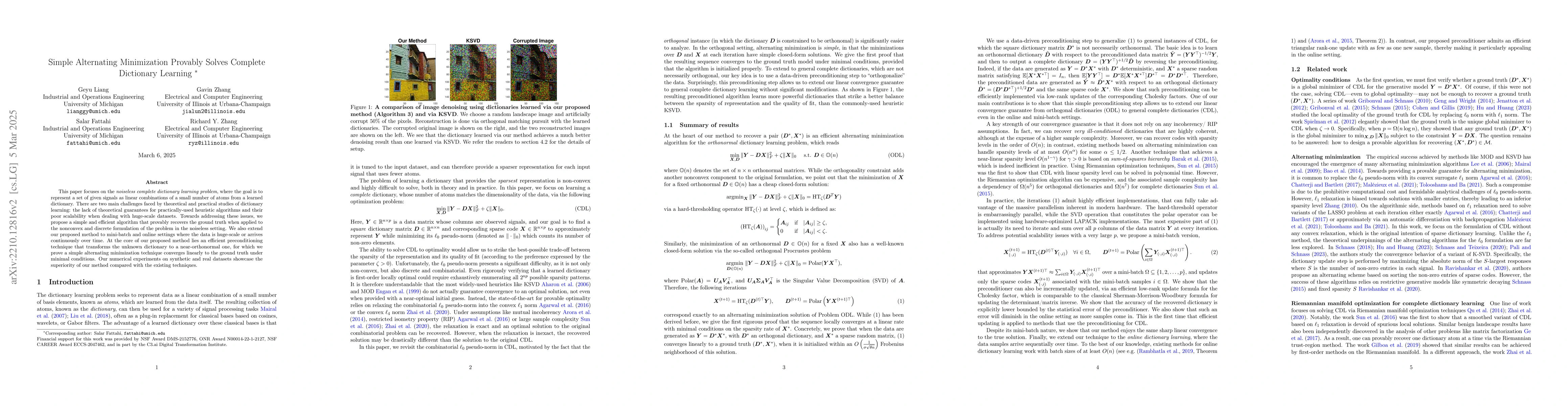 Thumbnail for Simple Alternating Minimization Provably Solves Complete Dictionary
  Learning