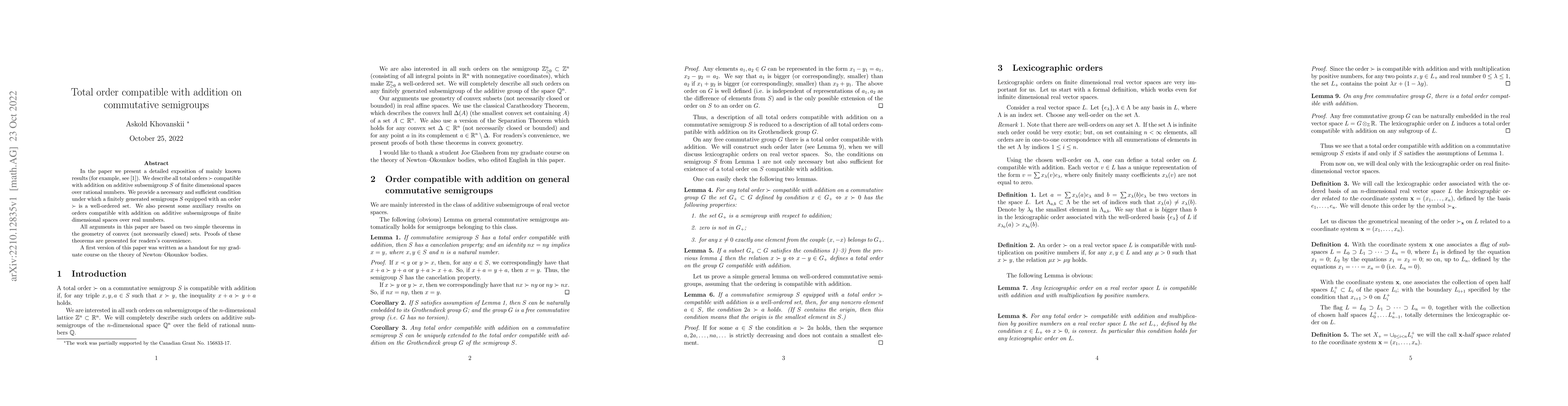 Thumbnail for Total order compatible with addition on commutative semigroups