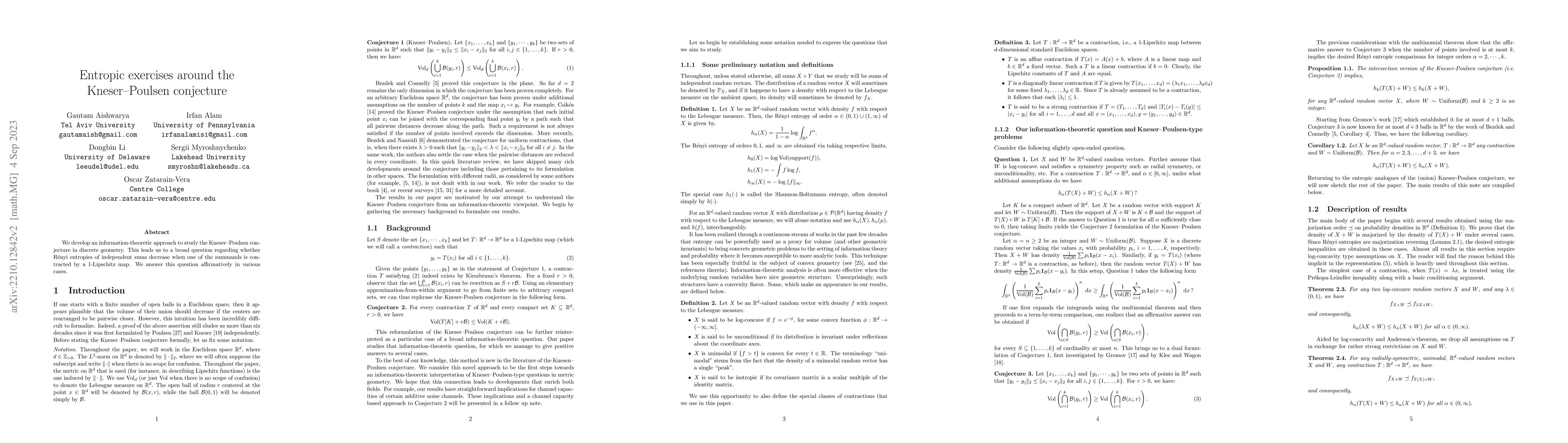 Thumbnail for Entropic exercises around the Kneser-Poulsen conjecture