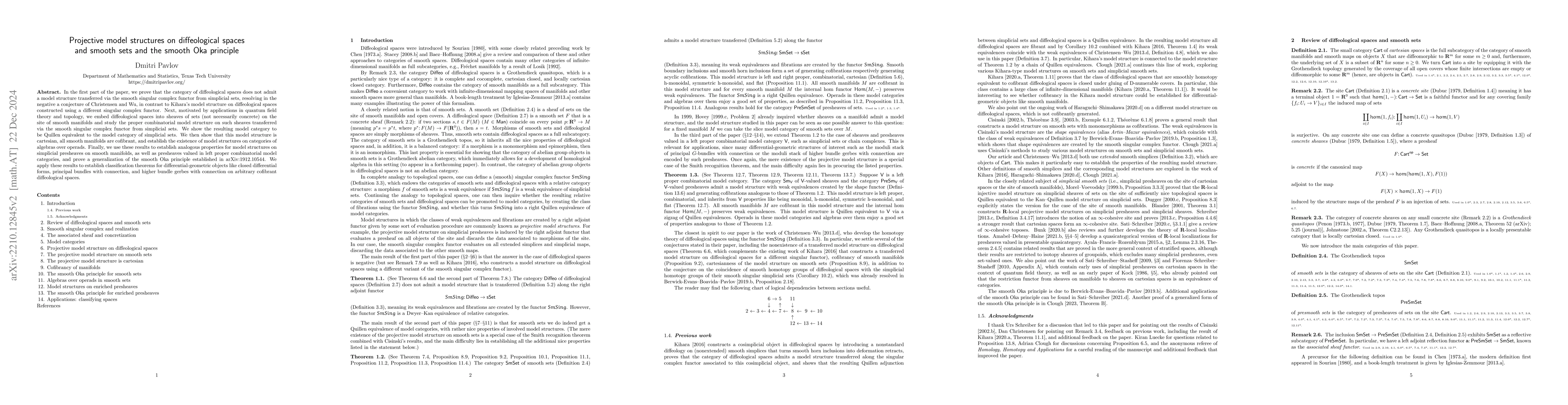 Thumbnail for Projective model structures on diffeological spaces and smooth sets and
  the smooth Oka principle