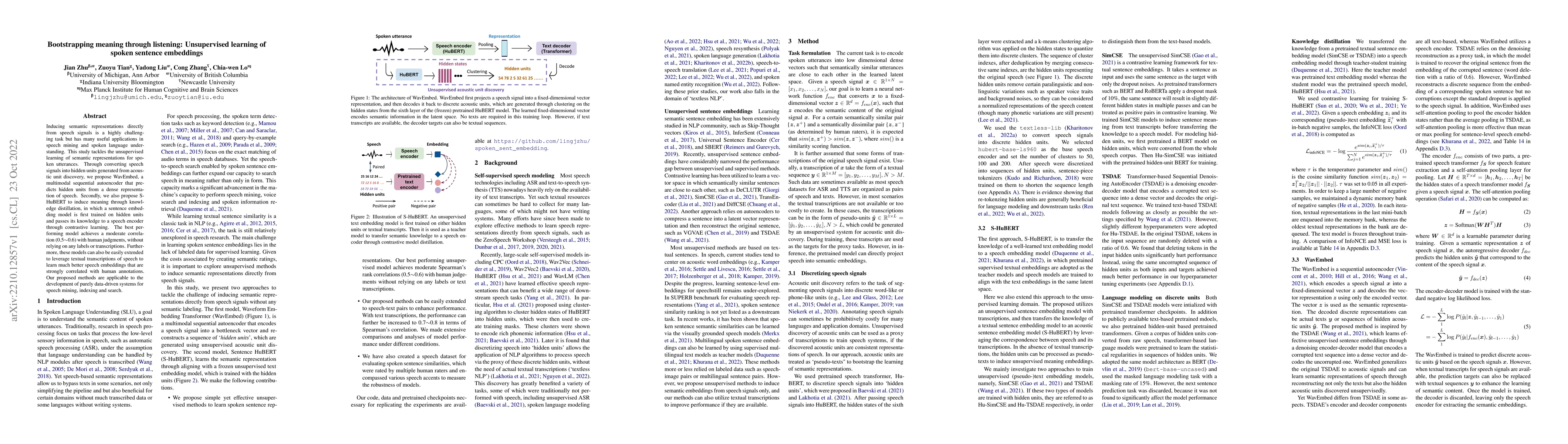 Thumbnail for Bootstrapping meaning through listening: Unsupervised learning of spoken
  sentence embeddings