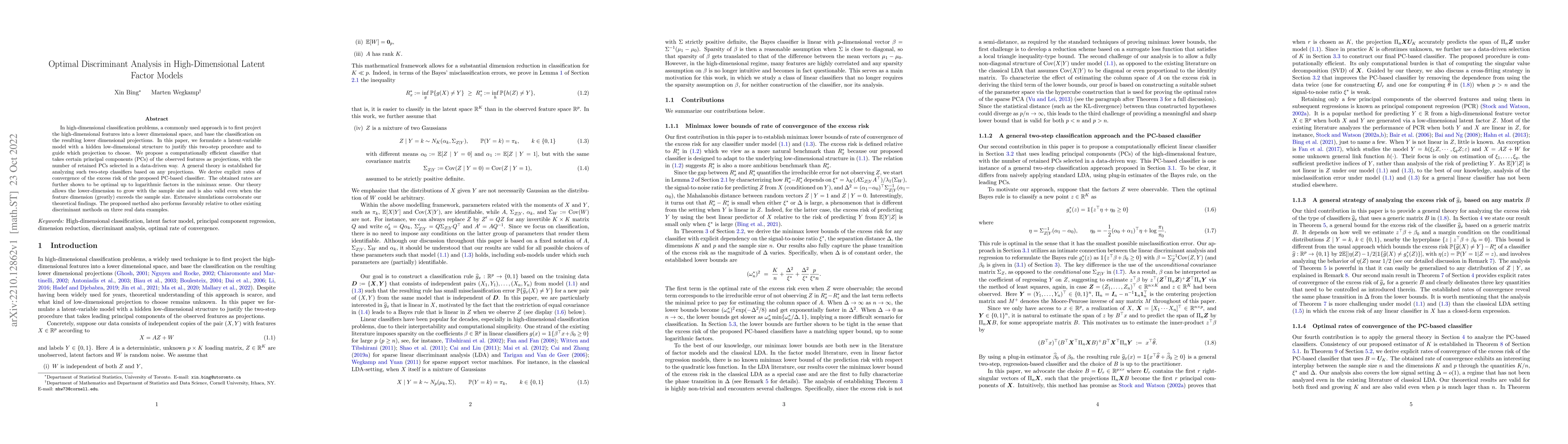 Thumbnail for Optimal Discriminant Analysis in High-Dimensional Latent Factor Models