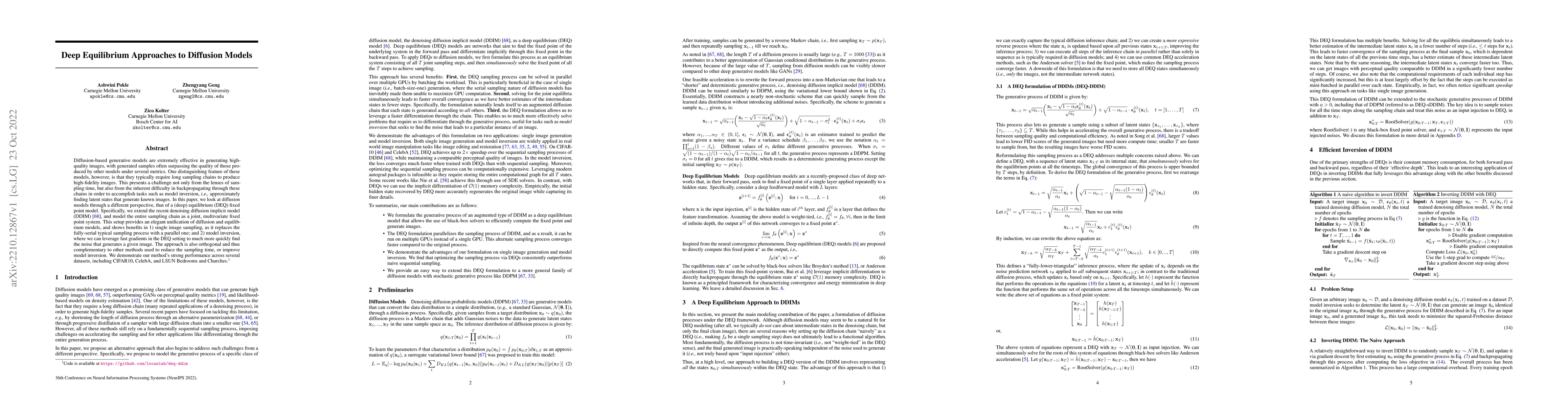 Thumbnail for Deep Equilibrium Approaches to Diffusion Models