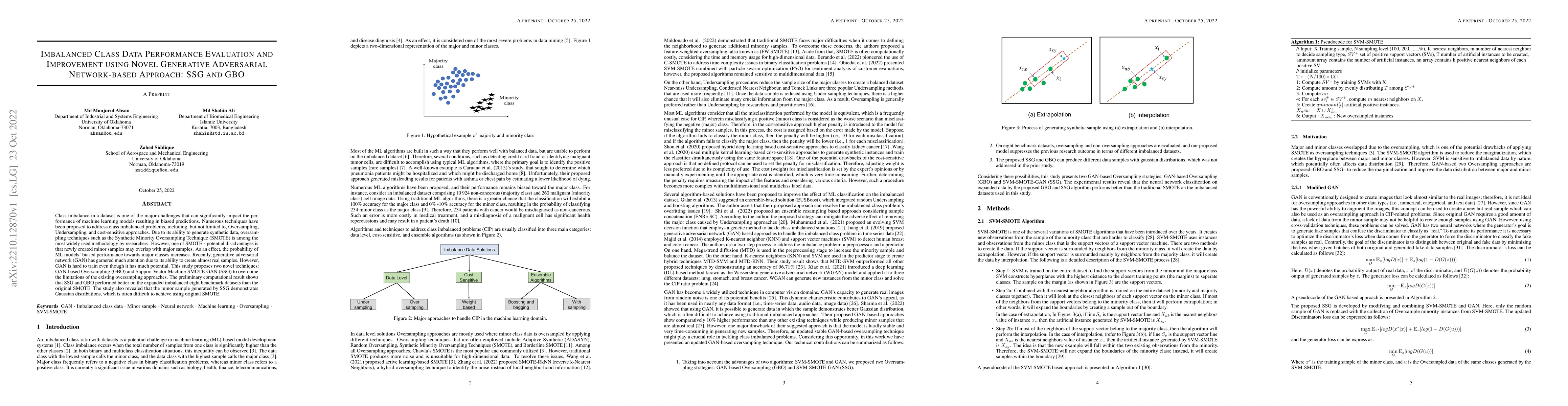 Thumbnail for Imbalanced Class Data Performance Evaluation and Improvement using Novel
  Generative Adversarial Network-based Approach: SSG and GBO