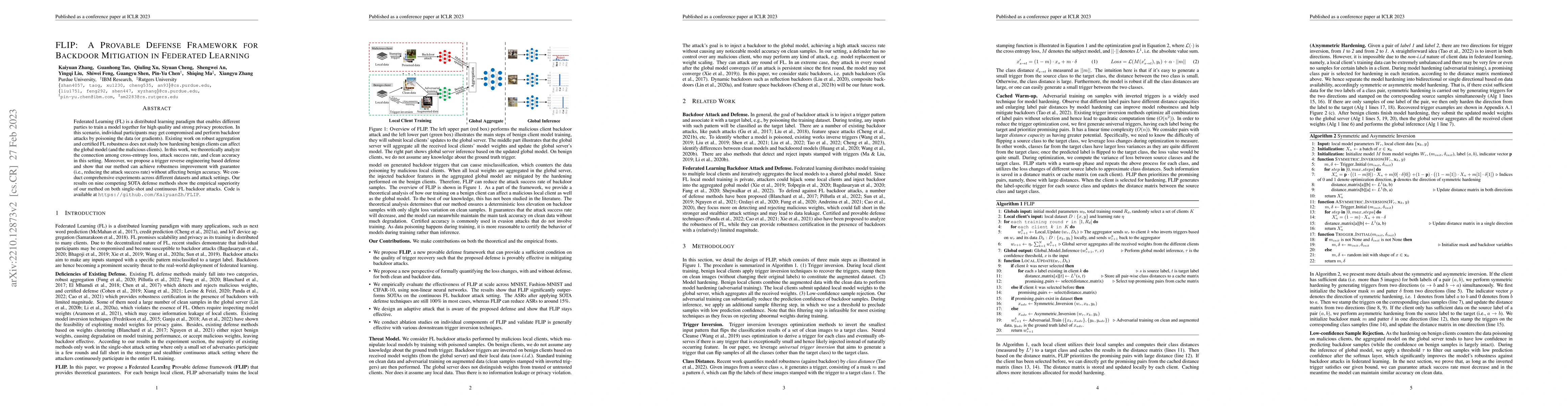 Thumbnail for FLIP: A Provable Defense Framework for Backdoor Mitigation in Federated
  Learning
