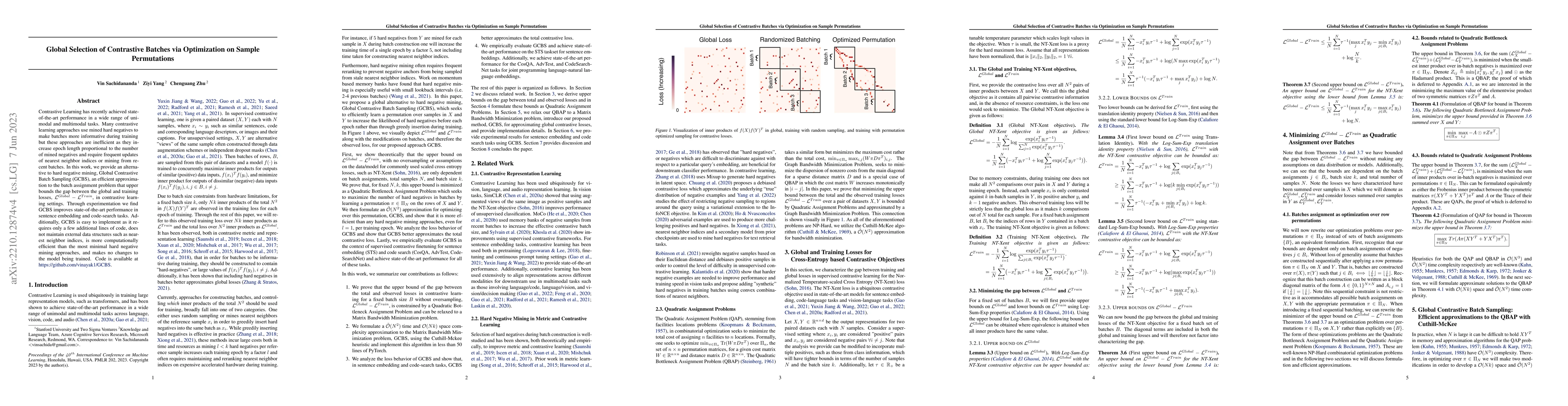 Thumbnail for Global Contrastive Batch Sampling via Optimization on Sample
  Permutations