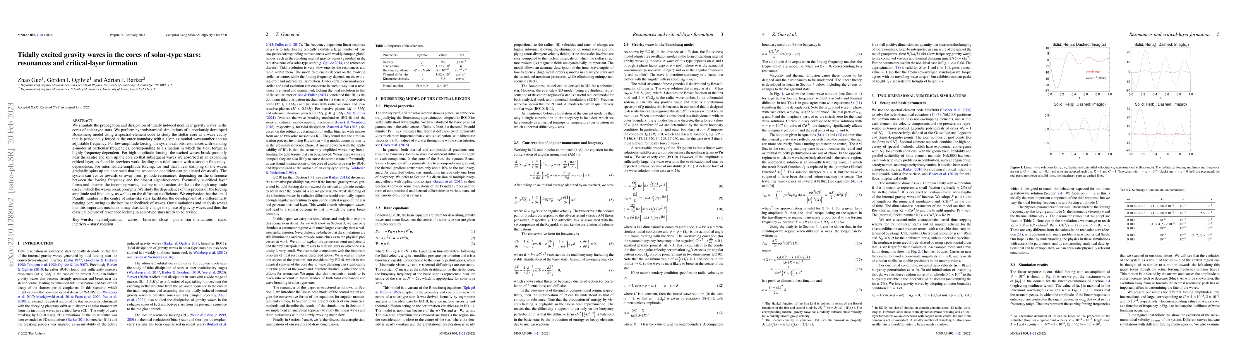Thumbnail for Tidally excited gravity waves in the cores of solar-type stars:
  resonances and critical-layer formation