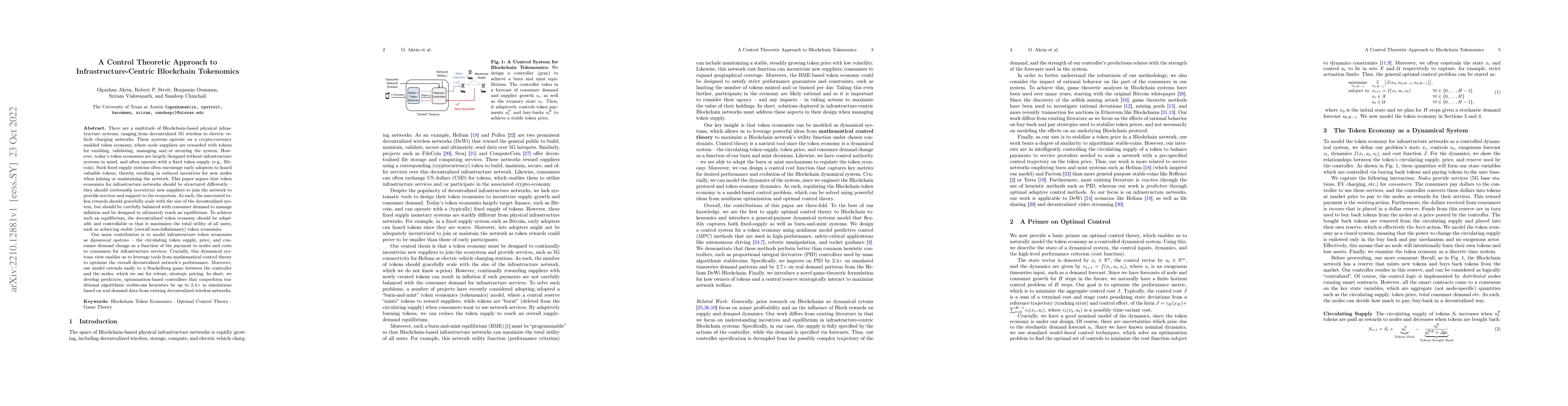 Thumbnail for A Control Theoretic Approach to Infrastructure-Centric Blockchain
  Tokenomics
