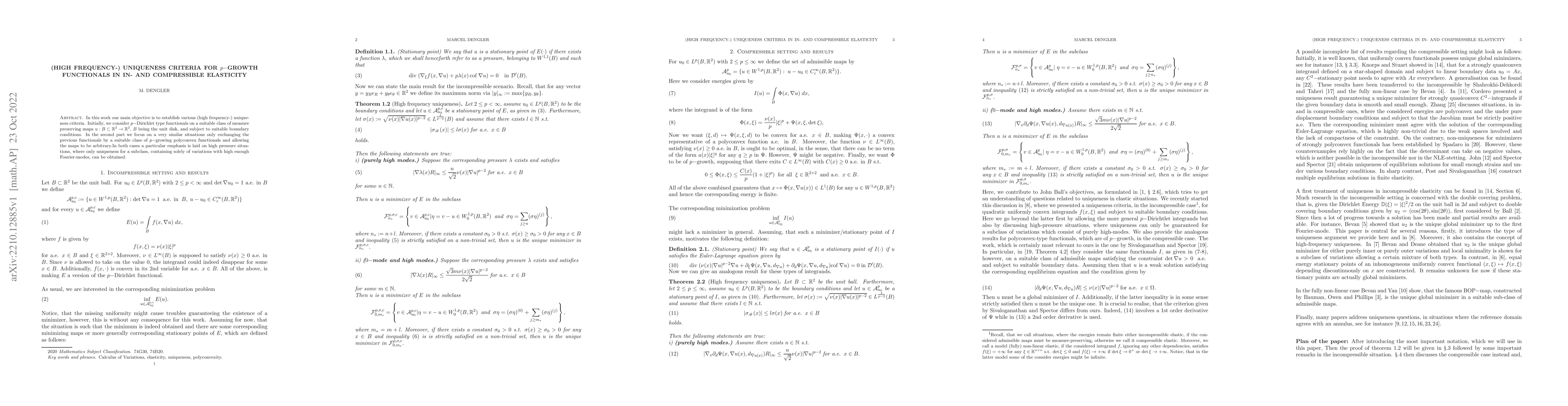 Thumbnail for (High frequency)-uniqueness criteria for p-growth functionals in in- and
  compressible elasticity