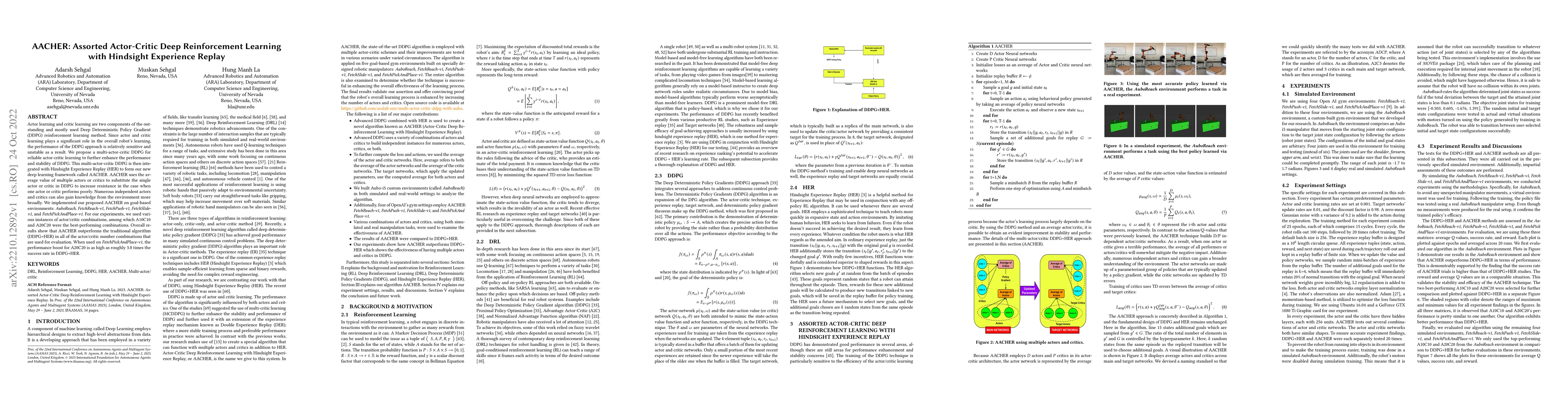 Thumbnail for AACHER: Assorted Actor-Critic Deep Reinforcement Learning with Hindsight
  Experience Replay