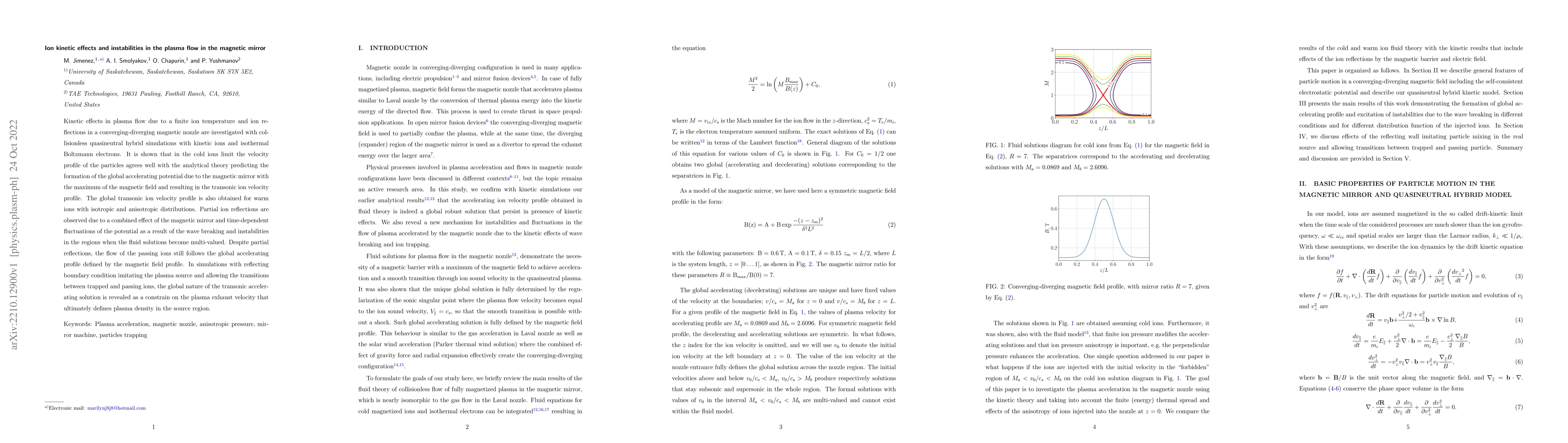 Thumbnail for Ion kinetic effects and instabilities in the plasma flow in the magnetic
  mirror
