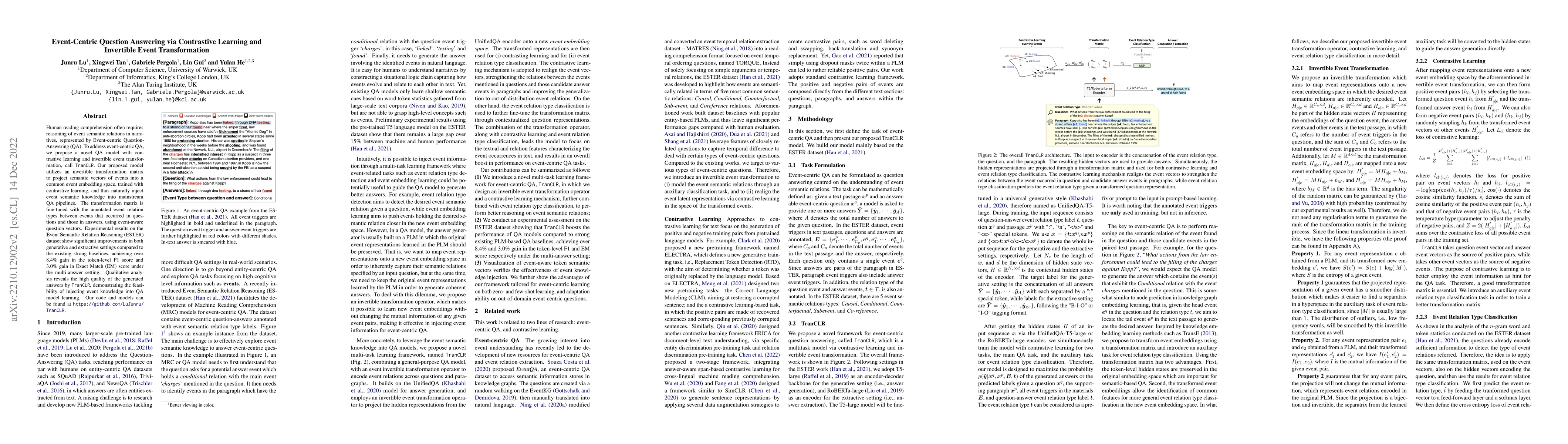 Thumbnail for Event-Centric Question Answering via Contrastive Learning and Invertible
  Event Transformation