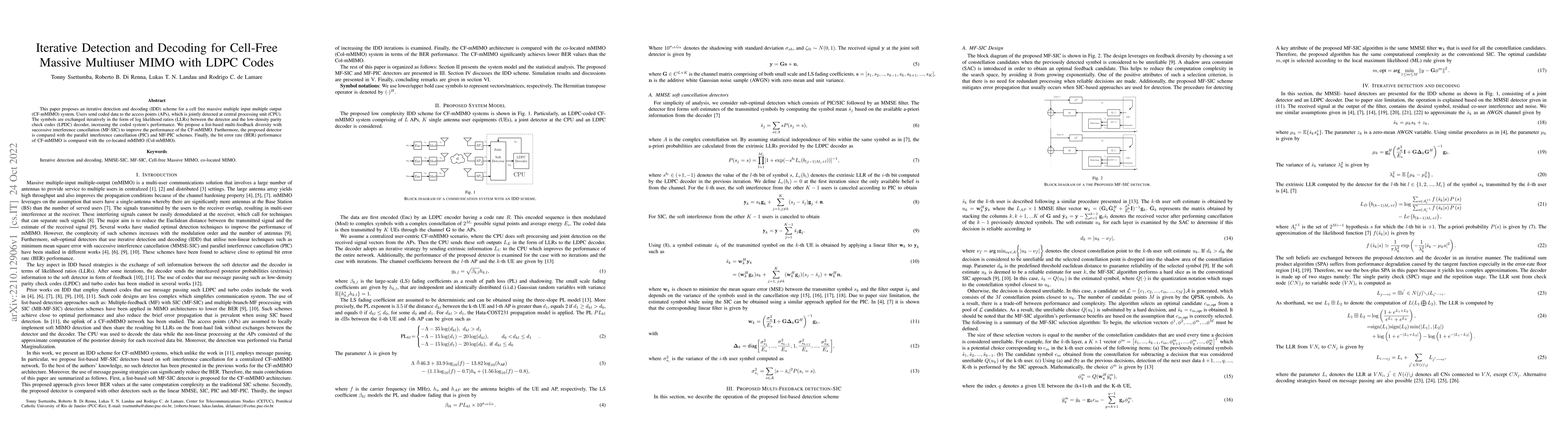Thumbnail for Iterative Detection and Decoding for Cell-Free Massive Multiuser MIMO
  with LDPC Codes