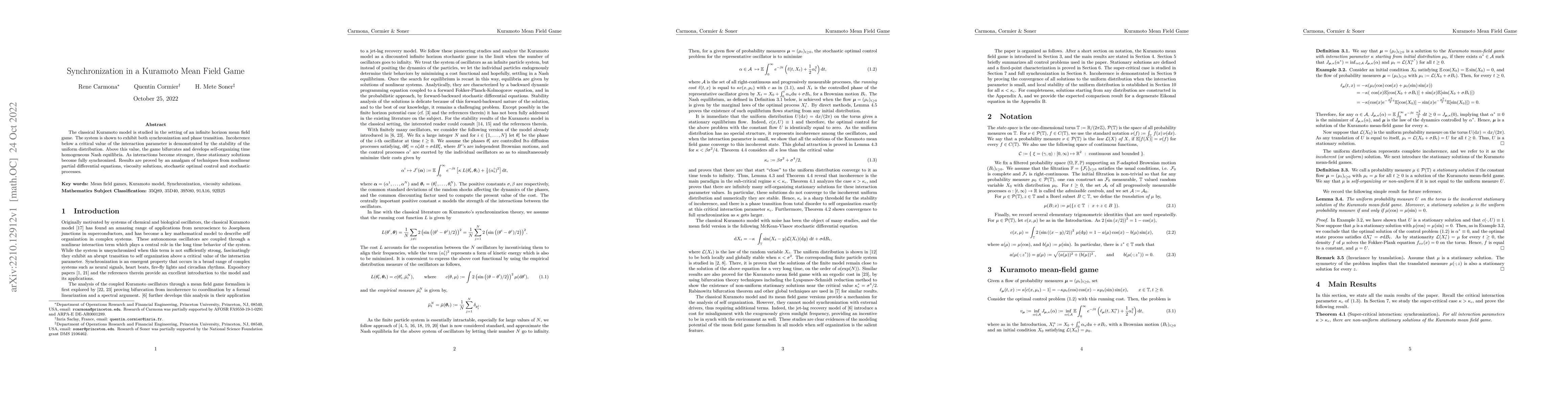 Thumbnail for Synchronization in a Kuramoto Mean Field Game