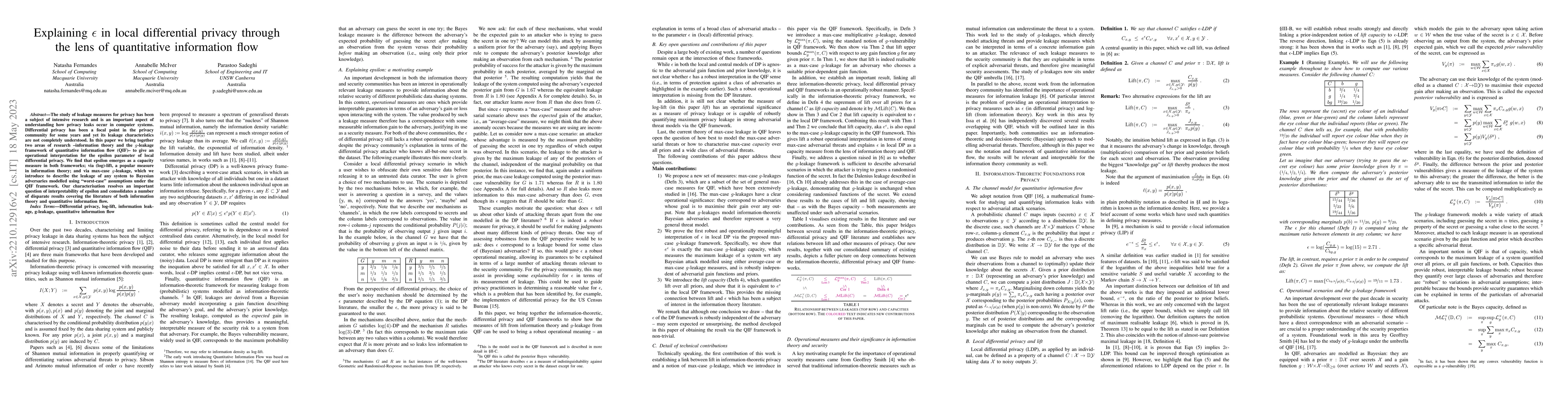 Thumbnail for Explaining epsilon in local differential privacy through the lens of
  quantitative information flow