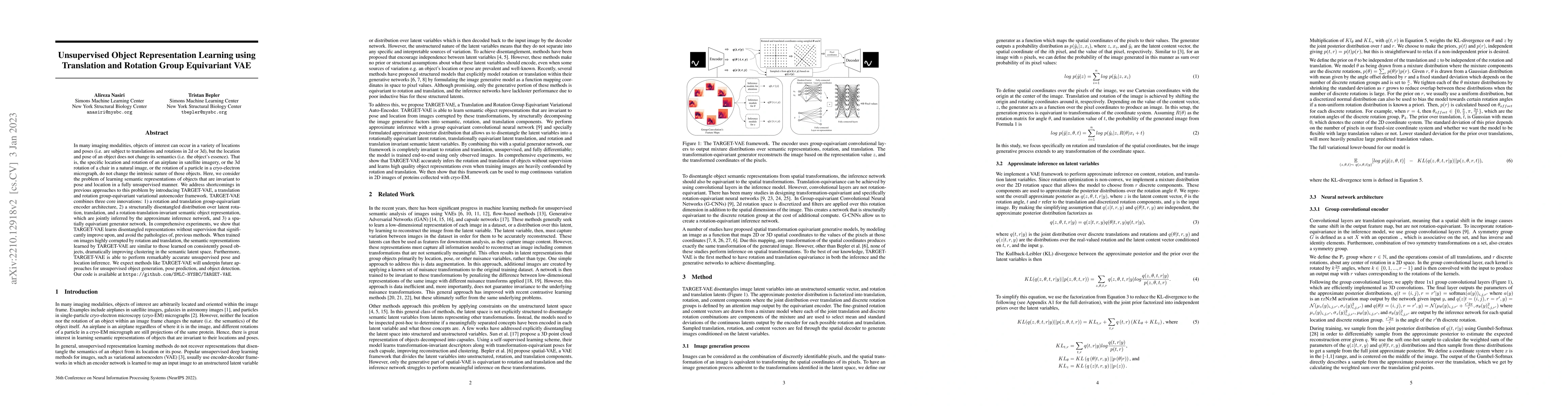 Thumbnail for Unsupervised Object Representation Learning using Translation and
  Rotation Group Equivariant VAE