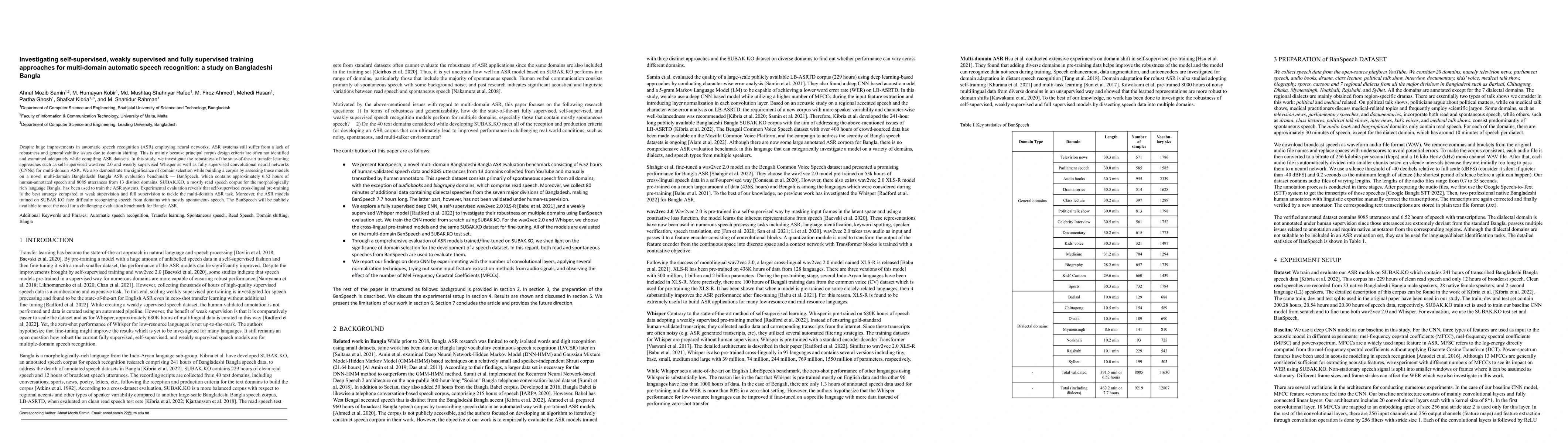 Thumbnail for Investigating self-supervised, weakly supervised and fully supervised
  training approaches for multi-domain automatic speech recognition: a study on
  Bangladeshi Bangla