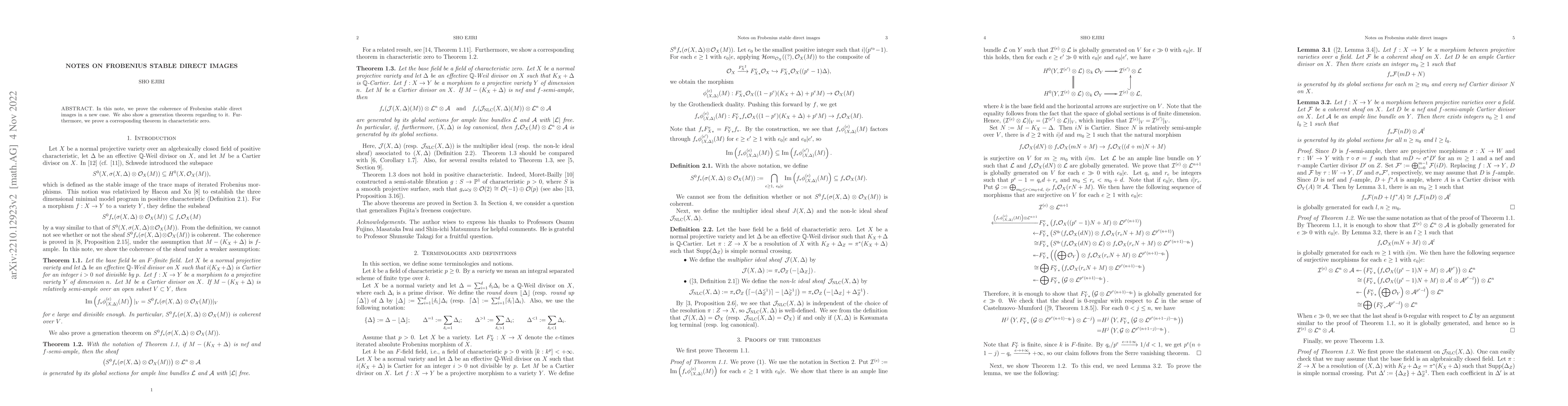 Thumbnail for Notes on Frobenius stable direct images