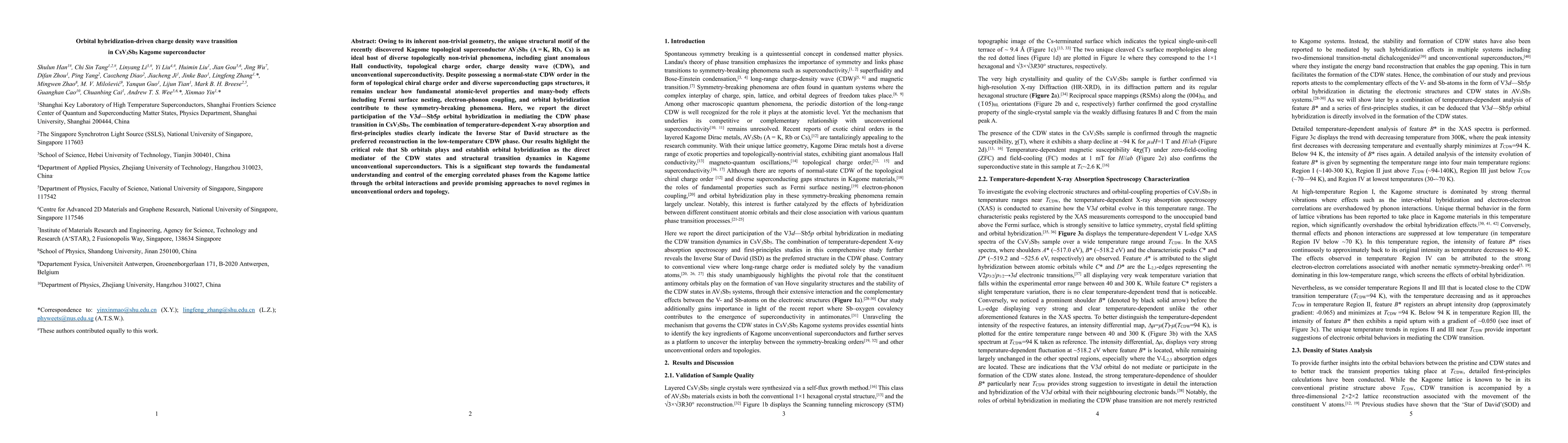 Thumbnail for Orbital hybridization-driven charge density wave transition in CsV3Sb5
  kagome superconductor