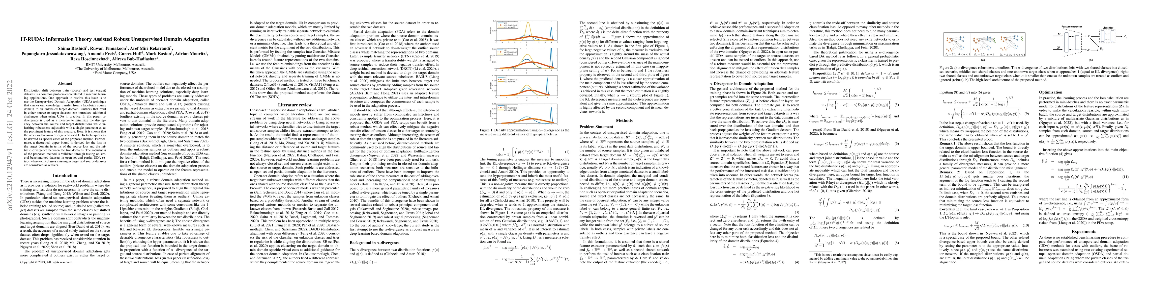Thumbnail for IT-RUDA: Information Theory Assisted Robust Unsupervised Domain
  Adaptation