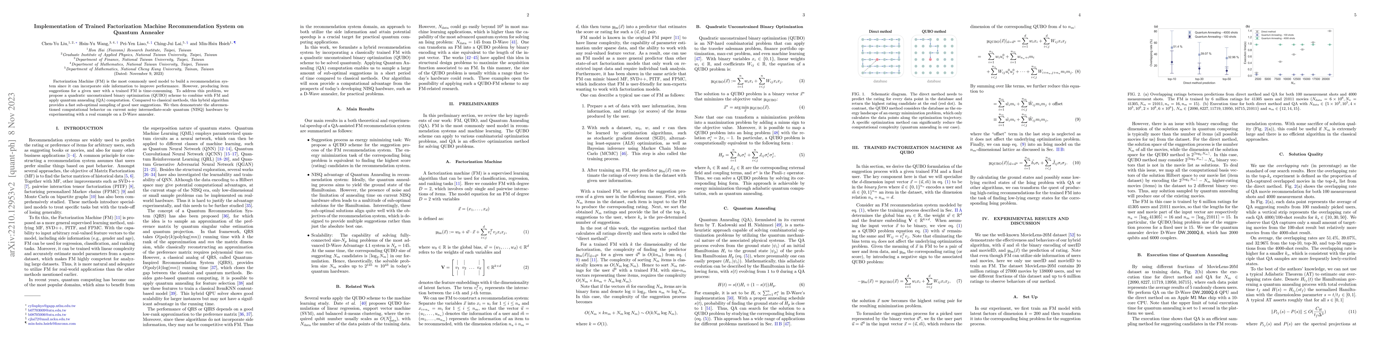 Thumbnail for Implementation of Trained Factorization Machine Recommendation System on
  Quantum Annealer