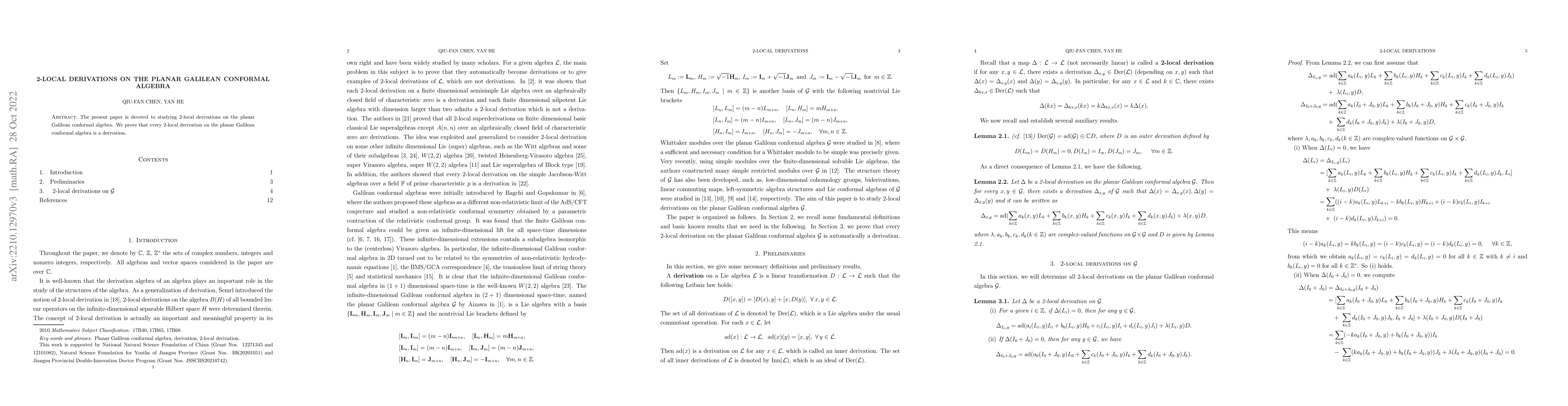 Thumbnail for 2-local derivations on the planar Galilean conformal algebra