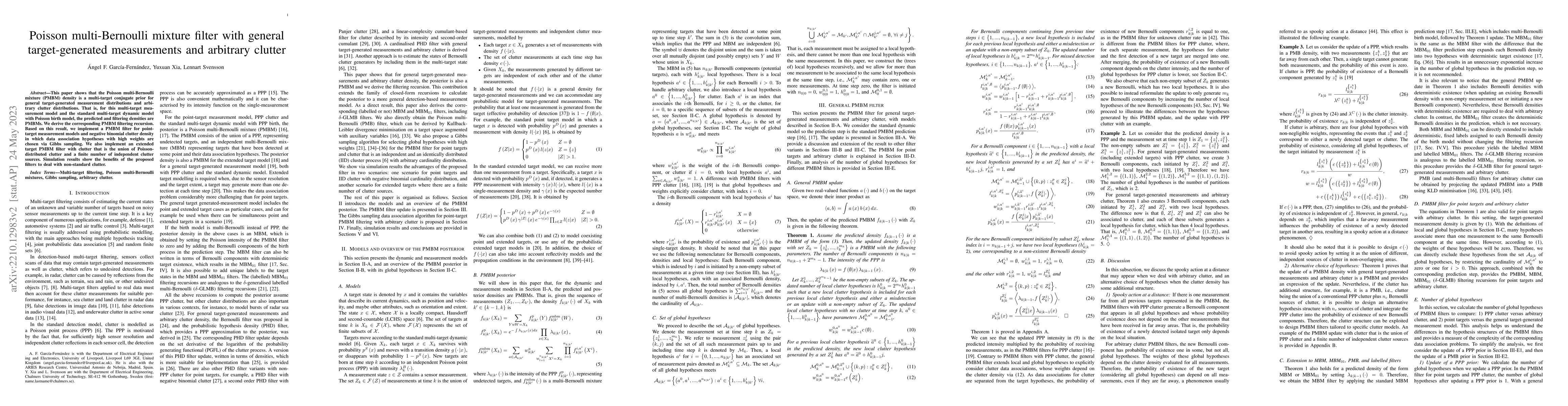 Thumbnail for Poisson multi-Bernoulli mixture filter with general target-generated
  measurements and arbitrary clutter