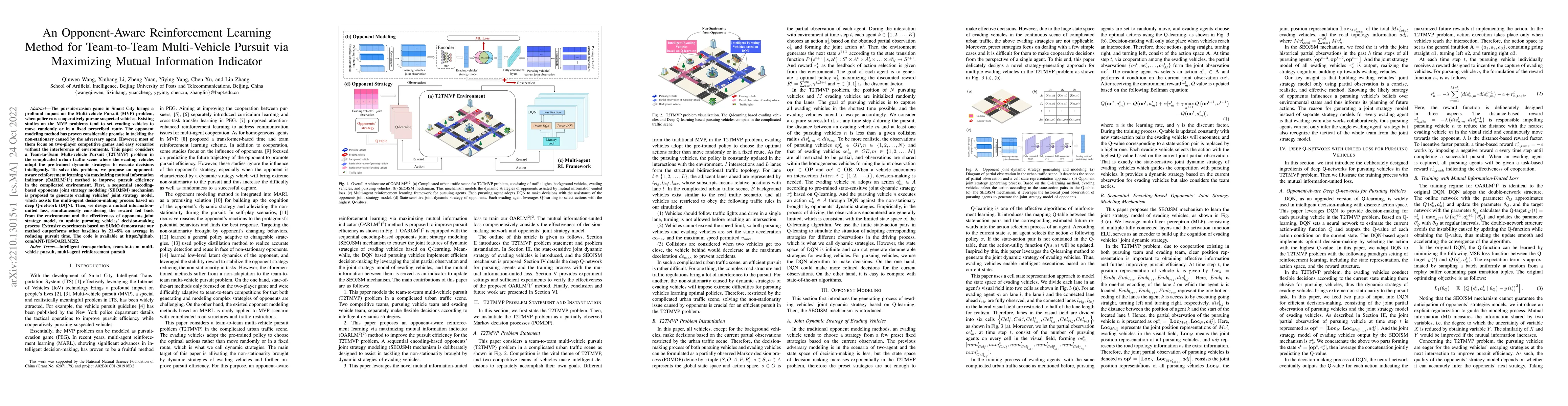 Thumbnail for An Opponent-Aware Reinforcement Learning Method for Team-to-Team
  Multi-Vehicle Pursuit via Maximizing Mutual Information Indicator