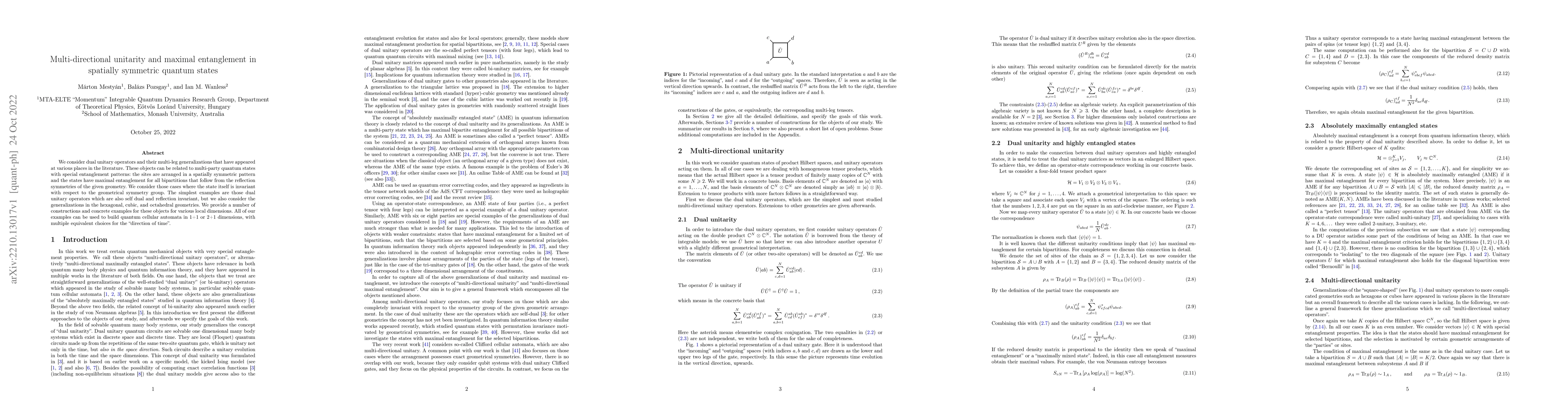 Thumbnail for Multi-directional unitarity and maximal entanglement in spatially
  symmetric quantum states