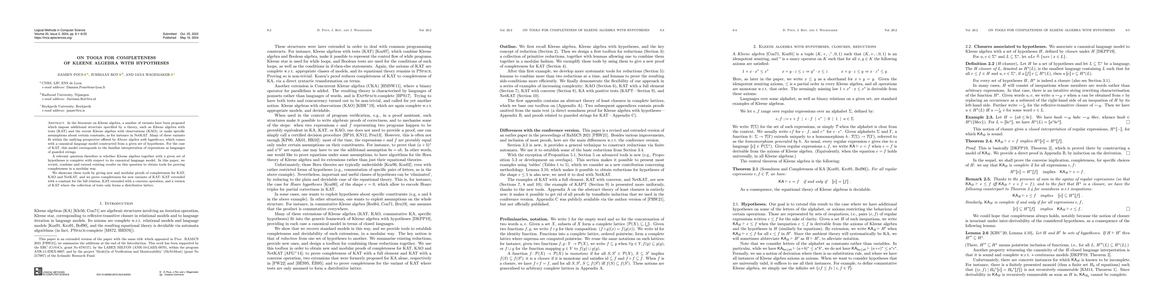 Thumbnail for On Tools for Completeness of Kleene Algebra with Hypotheses